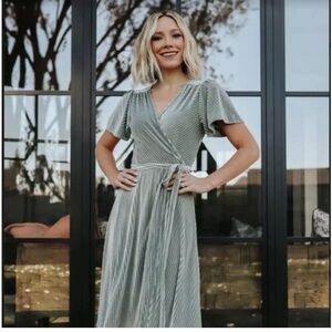 Sage Meghan Velvet Ribbed Wrap dress